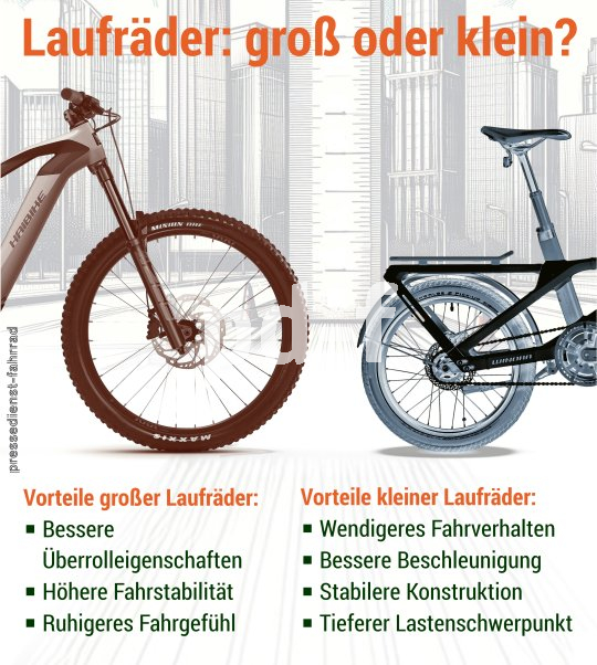 Infografik zu Vorteilen kleiner und großer Räder am Fahrrad im Vergleich